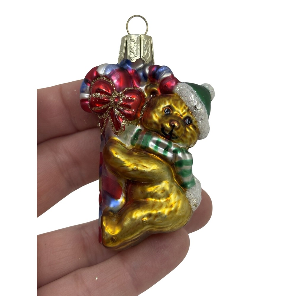 Vtg Mercury Glass Christmas Ornaments Bear Santa Green Hat Candy Cane